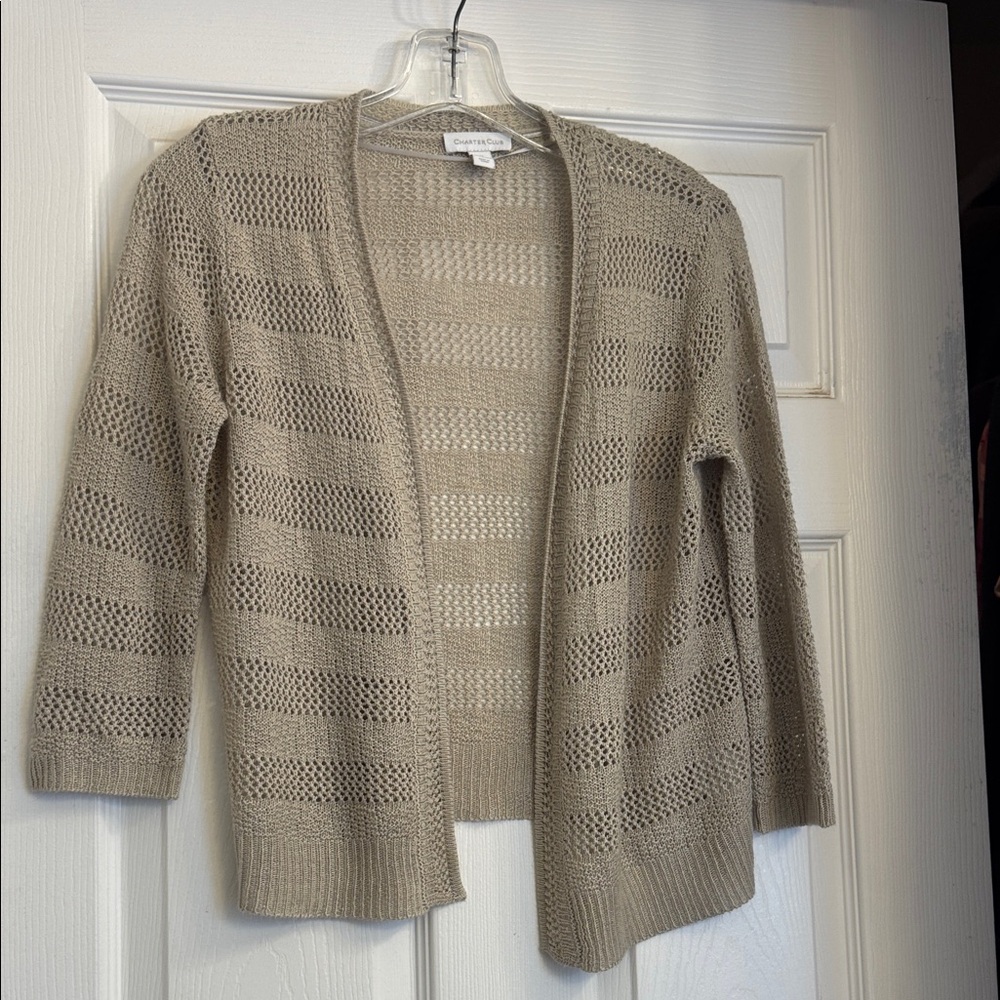 Charter Club Beige Open-Front Cardigan